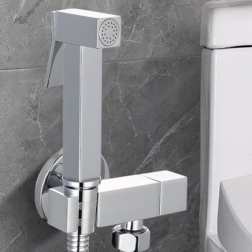 SWHC Handheld Bidet Sprayer, Bidet Sprayer for Toilet with 1.2M Hose and Bracket Holder Wall Mounted Brass Bidet Tap Kit for Toilet Cleaning Pet Bath Personal Hygiene, Chrome