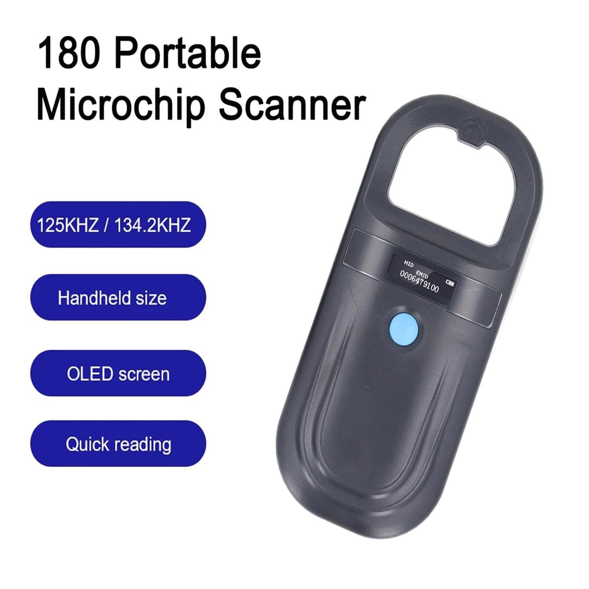 Pet Microchip Scanner, ISO11784/85/FDX-B/EMID Animal Handheld Reader,134.2kHz Pet ID Scanner Rechargeable Animal Chip Registration, for Dog/Pet/Cat/Pig/Animal. (Black)