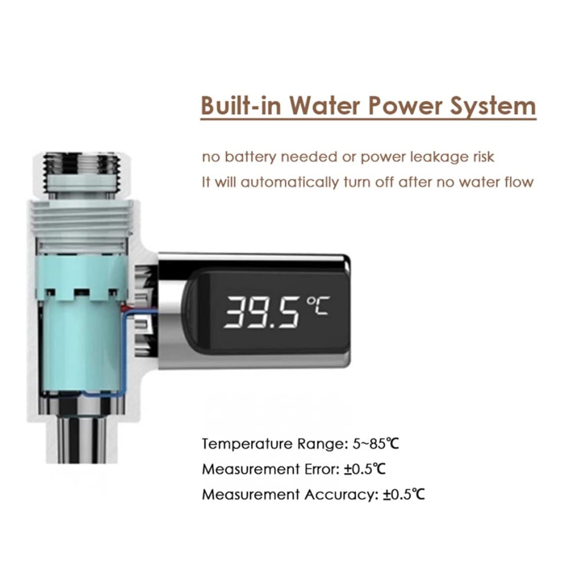 Water Thermometer Digital Shower Thermometer 5~85°C Digital Thermometer, with 360° Rotating Thermometer LED Water Meter Shower Water Thermometer for Elderly Children