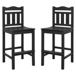 sundale outdoor tall adirondack bar chair set of 2, hdpe patio bar stools with backrest, 27.5 inch seat height tall bistro dining counter stool, all-weather pub height chair, black