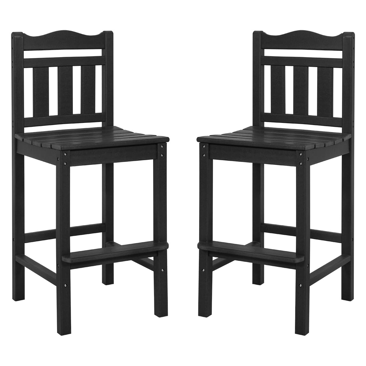 Sundale Outdoor Tall Adirondack Bar Chair Set of 2, HDPE Patio Bar Stools with Backrest, 27.5 Inch Seat Height Tall Bistro Dining Counter Stool, All-Weather Pub Height Chair, Black