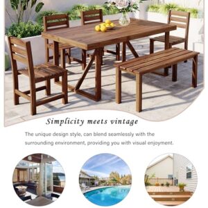 YOPTO Acacia Wood Outdoor Table and Chair Set,Outdoor Dining Sets with 4 Chairs and Bench, 6 Piece Patio Furniture Suitable for Patio,Balcony, Backyard,Natural