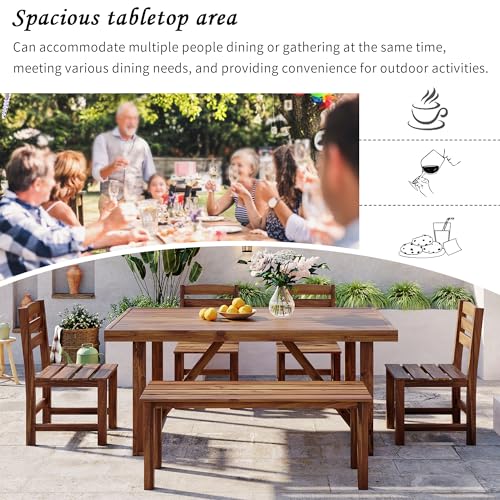 YOPTO Acacia Wood Outdoor Table and Chair Set,Outdoor Dining Sets with 4 Chairs and Bench, 6 Piece Patio Furniture Suitable for Patio,Balcony, Backyard,Natural