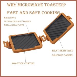 Microwave Toastie Sandwich Maker,Microwave Grilled Cheese Maker,Toastie Maker with Adjustable Silicone Straps,Dishwasher Safe,No Electricity,Wireles,Non-stick Coating for Sandwiches Hot Dogs (Yellow)