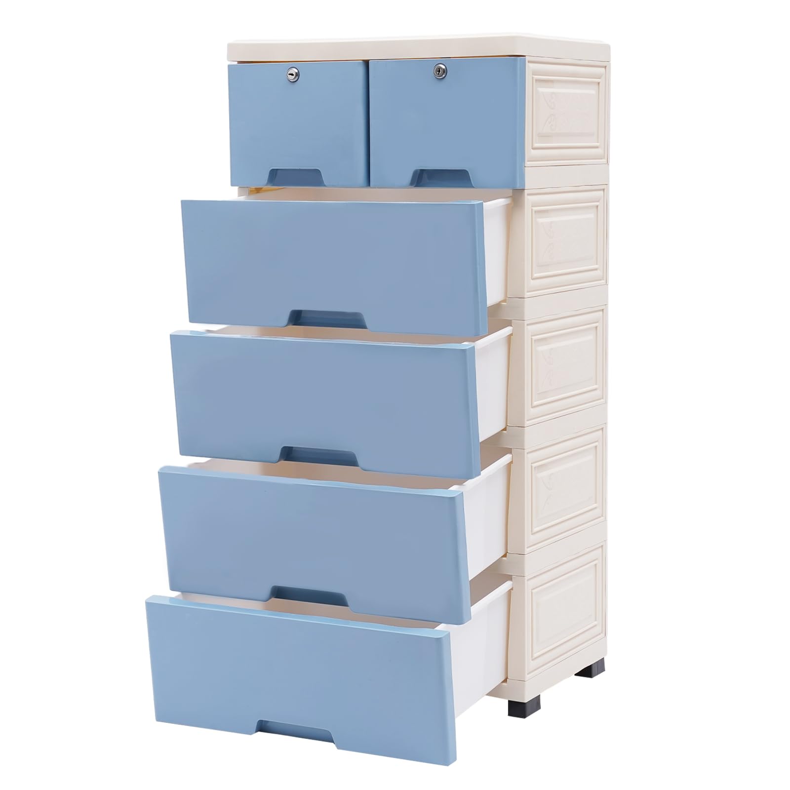 RIUOPN Plastic Drawers Dresser, 6 Drawers Tall Dresser for Bedroom with 4 Wheels, Clothes Organizer Tower Cabinet Lockable Organizer Drawers for Bedroom Living Room Office