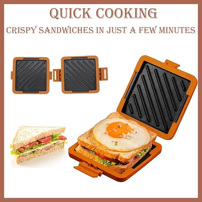 Microwave Toastie Sandwich Maker,Microwave Grilled Cheese Maker,Toastie Maker with Adjustable Silicone Straps,Dishwasher Safe,No Electricity,Wireles,Non-stick Coating for Sandwiches Hot Dogs (Yellow)