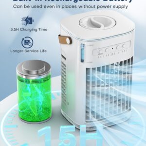 BALKO Small Air Conditioner, 5400mAh Built-in Battery Evaporative Air Cooler, 2 Ice Packs, 7H Timer Smart Auto-Off &Remote, 7 Lights, 1200ML Water Tank, 2-Level Mists, 3-Speed Personal Air Conditioner