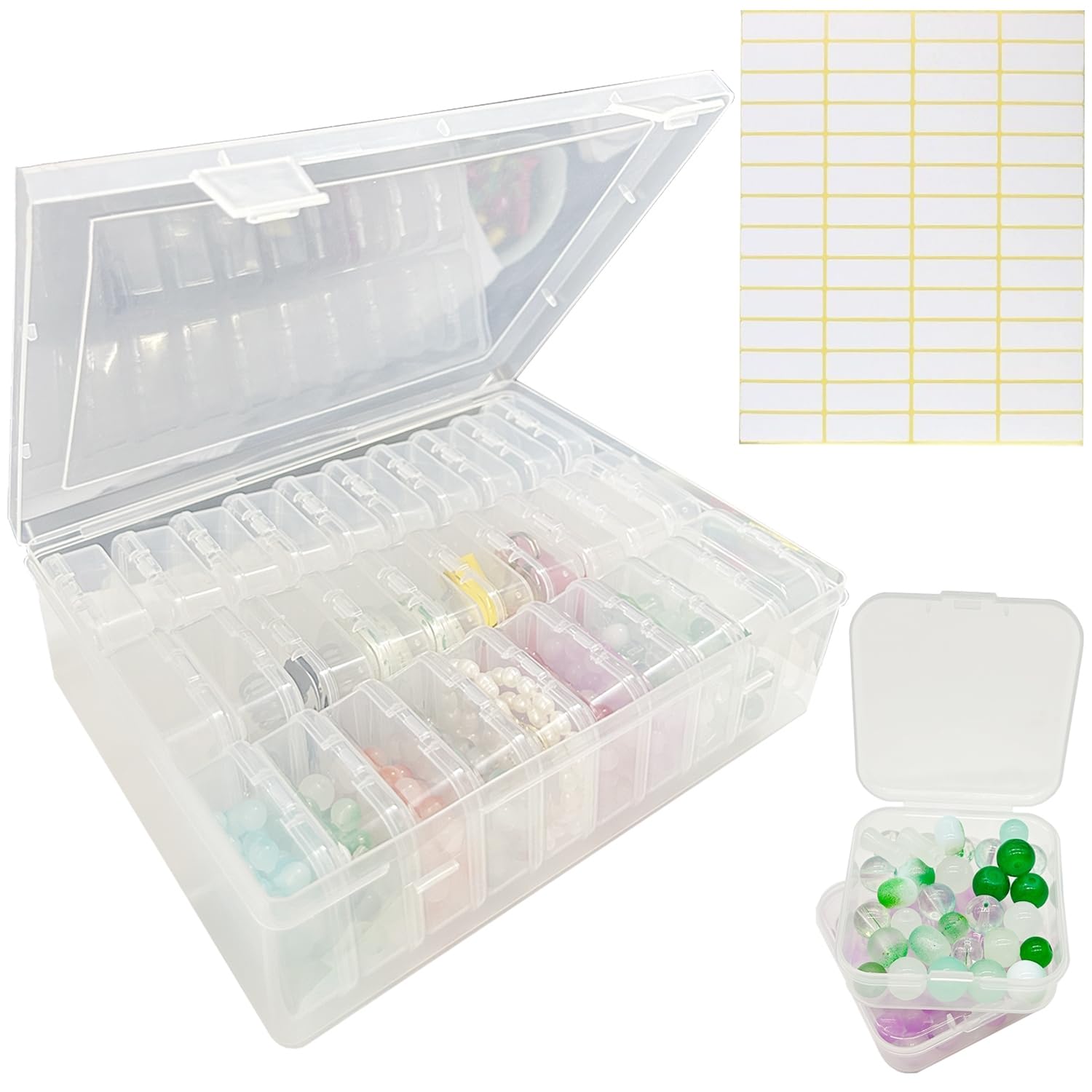 Bead Organizer Box,30Pcs Small Bead Organizers Storage Clear Plastic Bead Containers with Label Sticker for Bracelet Making DIY Jewelry Diamond Art Craft Nails Tackle Seeds Box Organizer