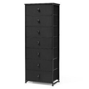 products tall dresser, 7-drawer fabirc storage tower, chests of drawers - vertical organizer unit for bedroom, hallway, nursery, closets - steel frame, wood top & handles, black