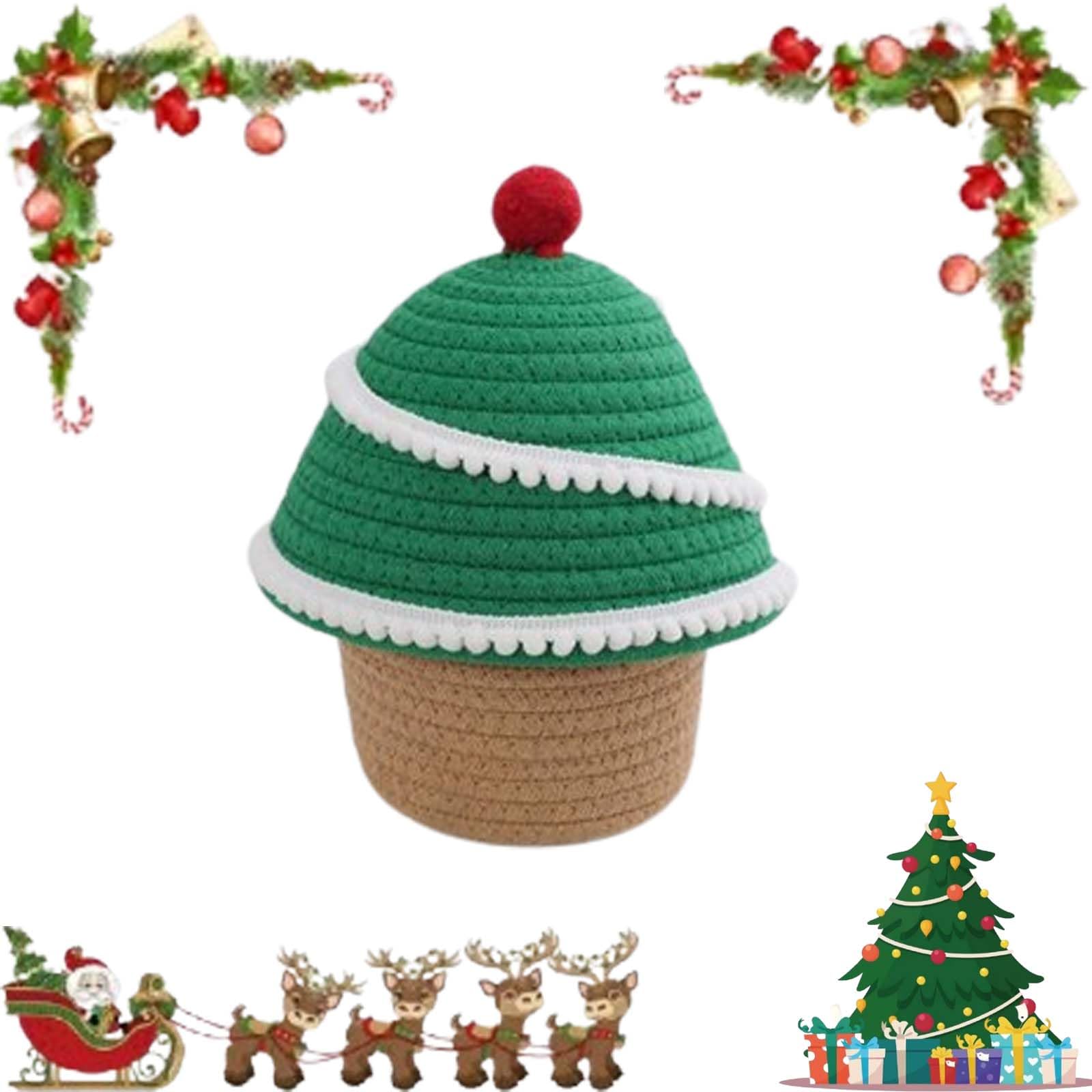 Woven Basket with Lid, Cute Cartoon Animal Shaped Basket with Lid, Basket with Lid Decorative Storage, Christmas Decorative Woven Storage Basket with Lid for Snacks and Toys-Tree