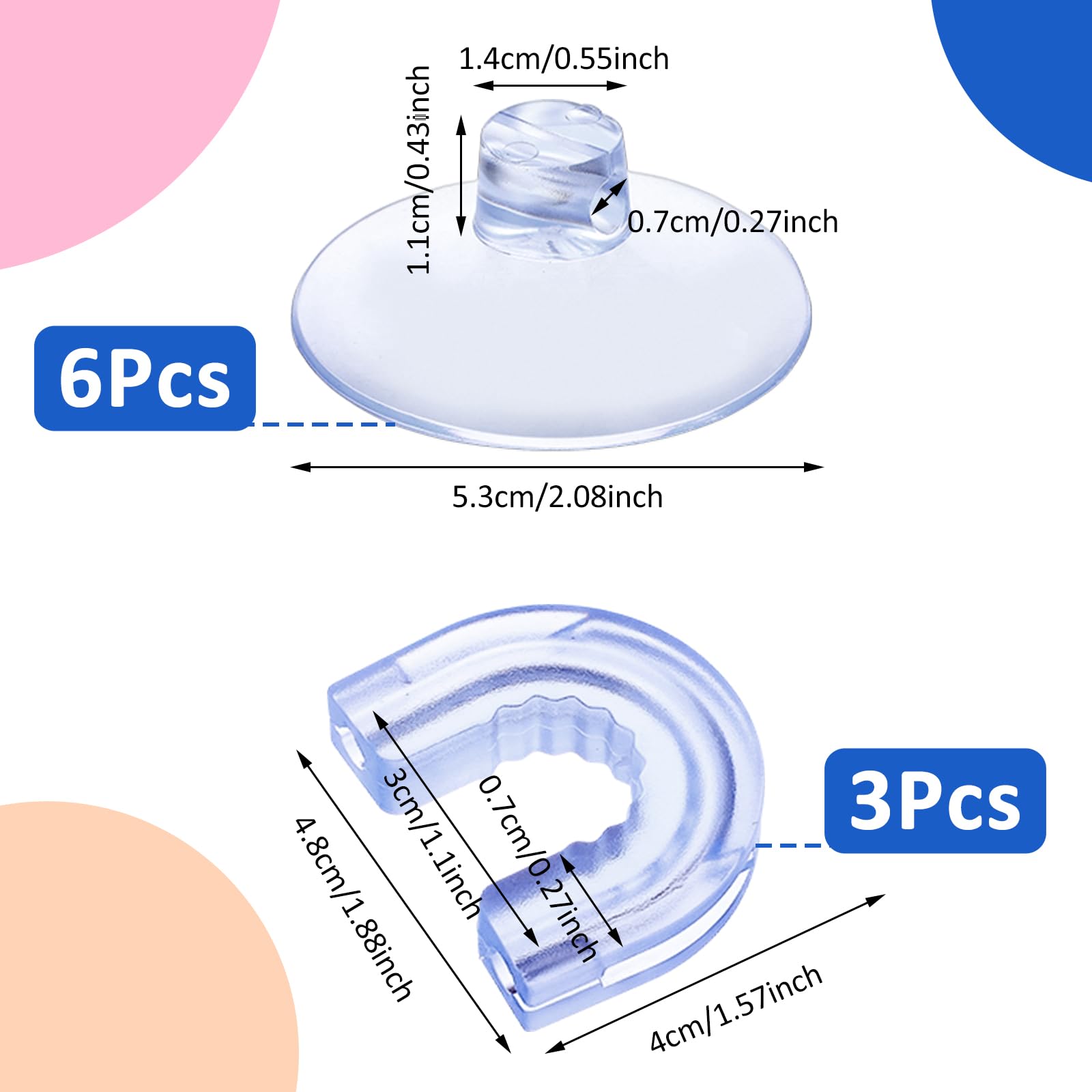 PEOVLVN 6 Pieces Suction Cups for Shower Caddy, Shower Caddy Connectors Suction Cup Hooks with 3 Pieces Rubber Rings Shower Hooks for Inside Shower Bathroom Decor and Replacement