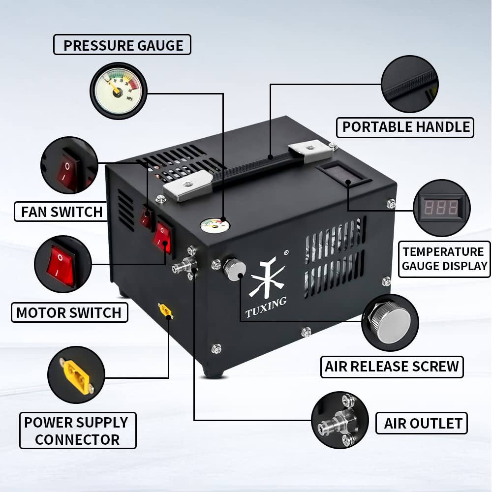 Pcp Air Compressor 4500Psi 30Mpa Powered by Car 12V DC or Home 110V AC 500W/Converter Paintball/Scuba Tank Compressor Pump