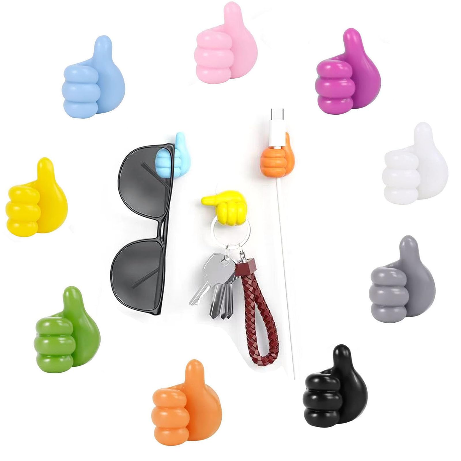 FZHC 9 Pcs Silicone self-Adhesive Thumb Wall Hooks Suitable for Multiple scenarios Used for Fixing or Clamping Data Cables Headphone Cables Charger Cables Keychains