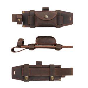 Tourbon Leather Hunting Fixed Blade Knives Sheath Horizontal & Vertical Carry for Belt Fire Starter Holder EDC Tools Holster for Camping Jungle