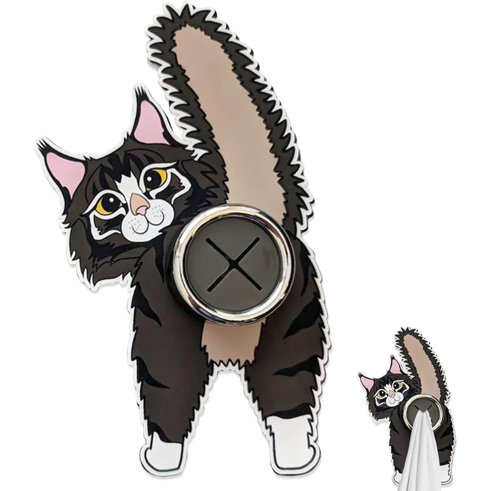 Funny Cat Butt Towel Holder Round Push Towels Cat Hooks with Adhesive Backing，Wall Mount Dishcloth Hook Hanger Dark Brown Prank Cat Hanging Decor，for Home Kitchen Bathroom Cabinet Without Drilling