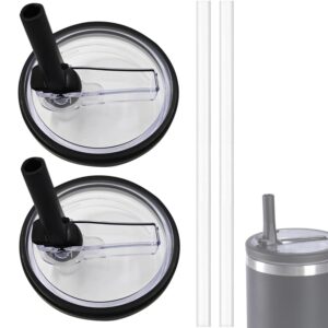 40 oz tumbler flip straw lid replacement for stanley quencher, 2 pack tumbler lids with 2 straws for stanley 40 oz, leakproof tumbler lids covers for stanley cup, black (black)