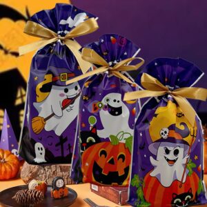 VIFOME 24 Pcs Halloween Bags Ghost Bags Halloween Trick Treat Bags Plastic Bags with Ribbons for Gift Wrapping Halloween Party Decoration