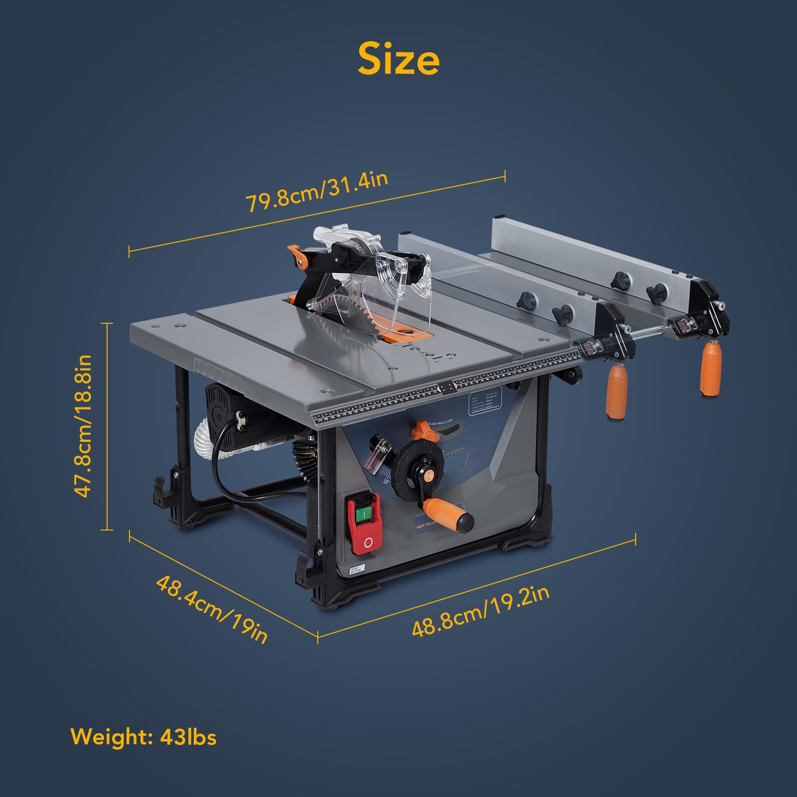 Table Saw 8.5 Inch, Portable Jobsite Table Saw With Stand & Clean Cover, 15A, 5000RPM Clean Table Saws, Adjust 90° Cross Cut 0-45° Bevel Cut, Miter Saw Table Low Noise for Woodworking, Metal