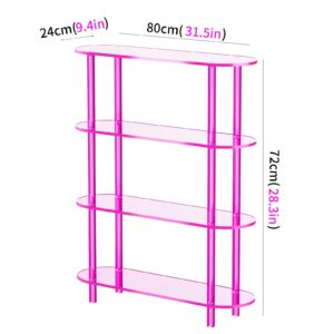 solaround Clear Bookshelf, Acrylic Bookcase with Open Book Shelf Console Table for Entryway Office (4 Tier Pink)