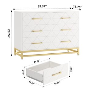 GarveeHome Dresser for Bedroom with 6 Drawer Double Dressers, Modern Wooden Dresser Chest, Beside Table for Closet, Nursery, Living Room, White