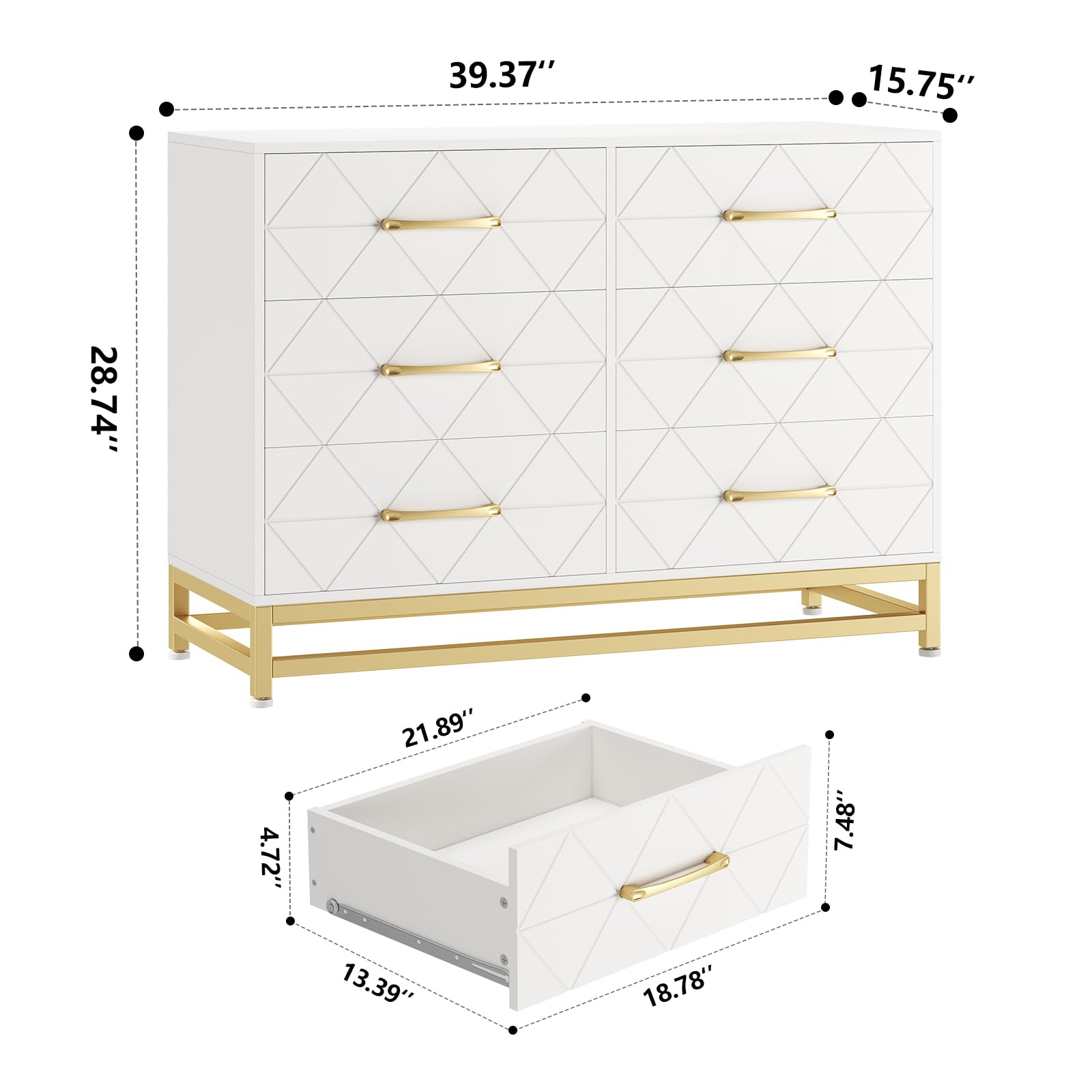 GarveeHome Dresser for Bedroom with 6 Drawer Double Dressers, Modern Wooden Dresser Chest, Beside Table for Closet, Nursery, Living Room, White