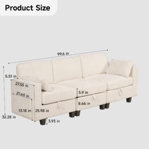 Winlice Oversized 3 Seats Sofa Couch, Modular Sectional Sofa with Storage Space for Apartments, Living Room and Commercial Space, Beige