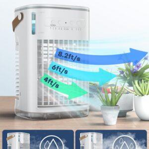 BALKO Small Air Conditioner, 5400mAh Built-in Battery Evaporative Air Cooler, 2 Ice Packs, 7H Timer Smart Auto-Off &Remote, 7 Lights, 1200ML Water Tank, 2-Level Mists, 3-Speed Personal Air Conditioner