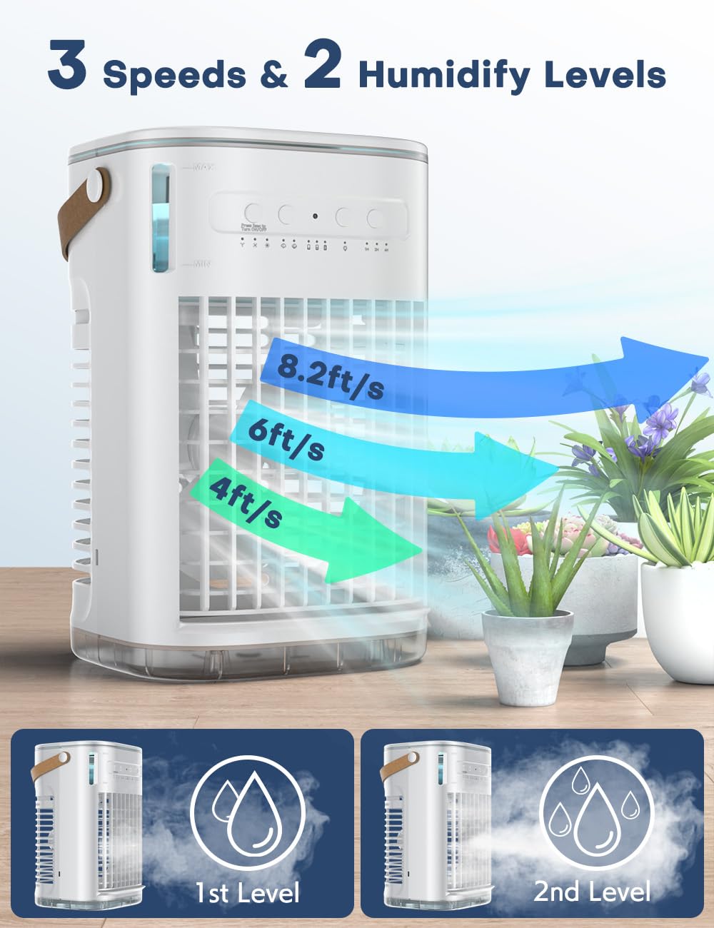 BALKO Small Air Conditioner, 5400mAh Built-in Battery Evaporative Air Cooler, 2 Ice Packs, 7H Timer Smart Auto-Off &Remote, 7 Lights, 1200ML Water Tank, 2-Level Mists, 3-Speed Personal Air Conditioner