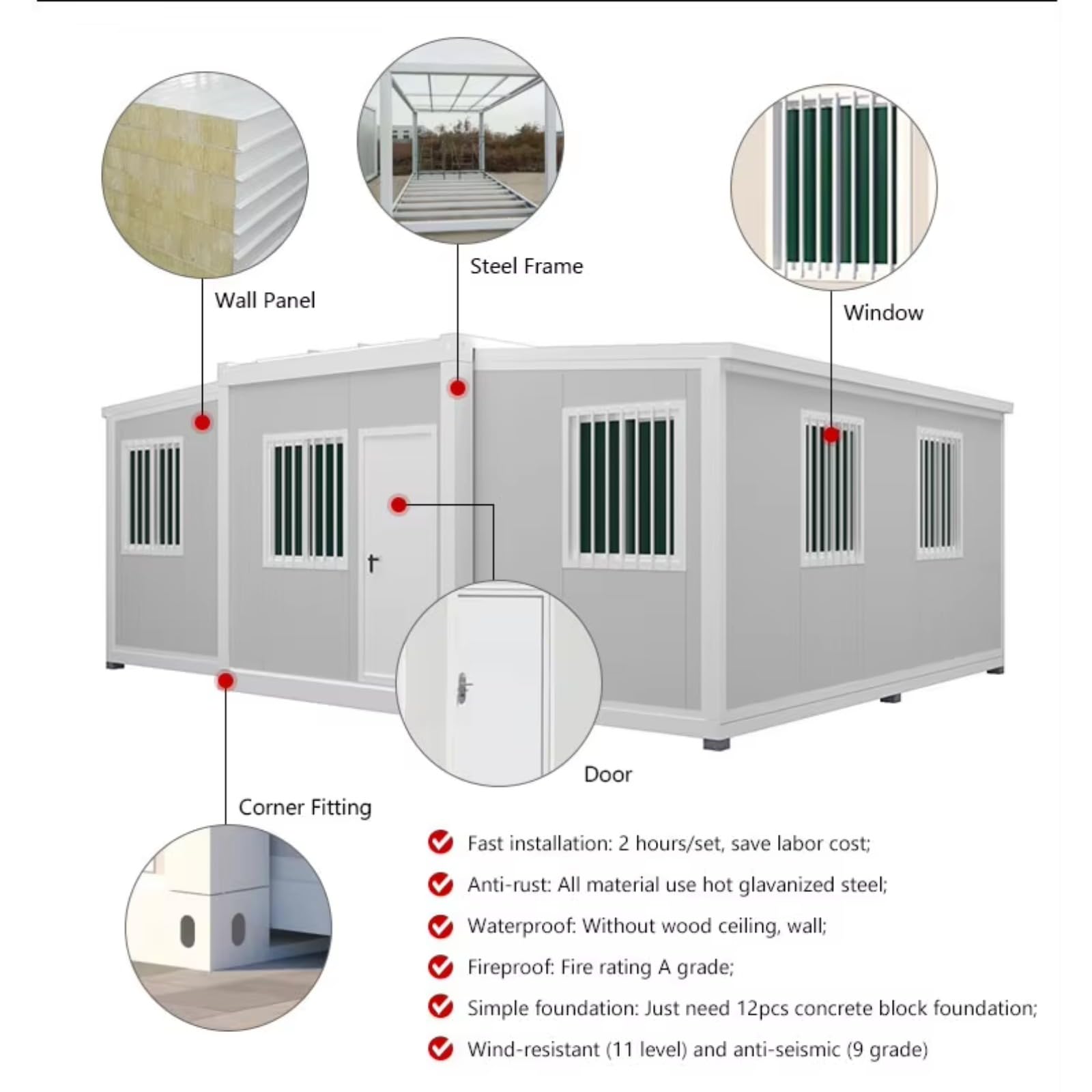 Movable Folding Expansion House Building 2 Bedroom Portable Modular House China Shipping 20ft 40ft Expandable Folding House