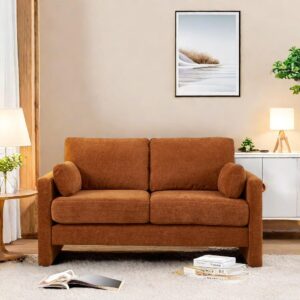 chicfurnit couch, 58.66" loveseat sofa, chenille fabric sofa couch with back cushions, mid century comfy love seat for living room, bedroom & apartment, orange