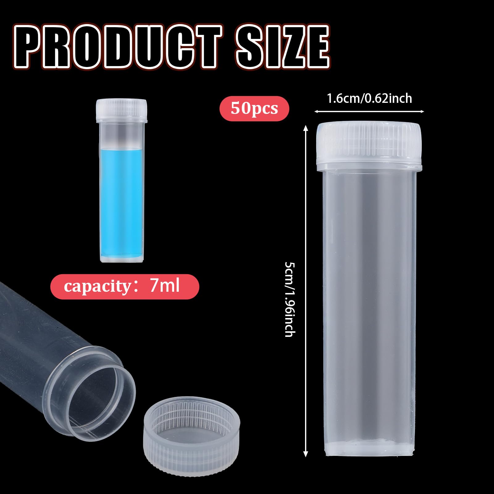 50 Pcs 7 ML Plastic Vials with Caps, Clear Liquid Vials with Screw Caps Lab Sample Vials Tiny Containers with Lids for Small Items Liquid Spice