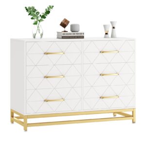 GarveeHome Dresser for Bedroom with 6 Drawer Double Dressers, Modern Wooden Dresser Chest, Beside Table for Closet, Nursery, Living Room, White