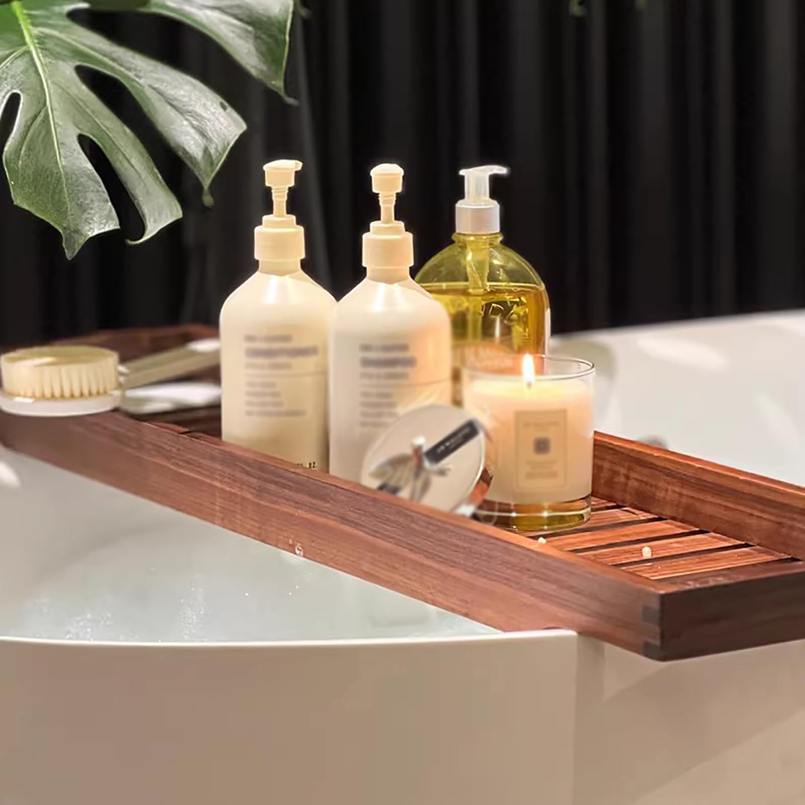 SUZEPER Wood Bathtub Tray Caddy,Walnut Bath Tray for Tub,Large Bath Table Tray,Bath Board,Long Slatted Bathtub Holder,Versatile Shelf, Bath Accessories, Spa Gift for Women(86x22cm(34x9inch), Walnut)