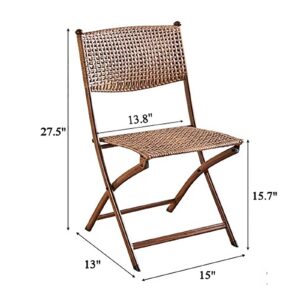 SUZEPER Rattan Folding Chair with Backrest,Dining Chair,Outdoor Patio Folding Chairs,Wicker Foldable Chairs for Outside,Lawn Balcony Poolside Backyard Bistro(Seat Height 15.7", Brown)