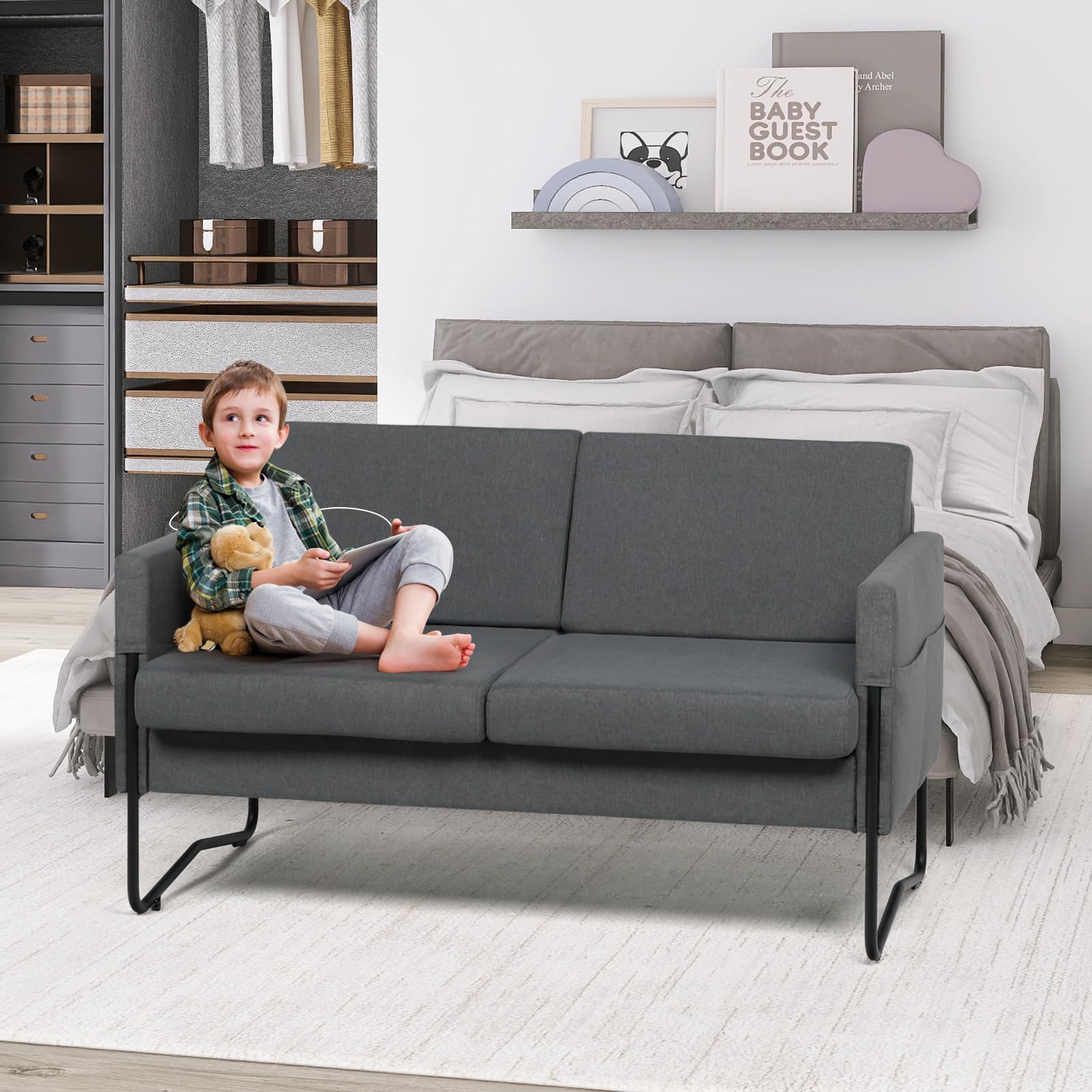 STHOUYN 51” Small Sofa Couches for Small Spaces with 2 USB, Comfy Modern Couch, 2 Seat Couch Loveseat Sofa for Living Room Bedroom, Office Apartment Couch (Dark Grey)