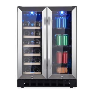 garveehome 24 inch wine and beverage refrigerator, 20 bottles & 88 cans wine cooler with dual zone, wine fridge built-in & freestanding, 2 safety locks and digital touch control