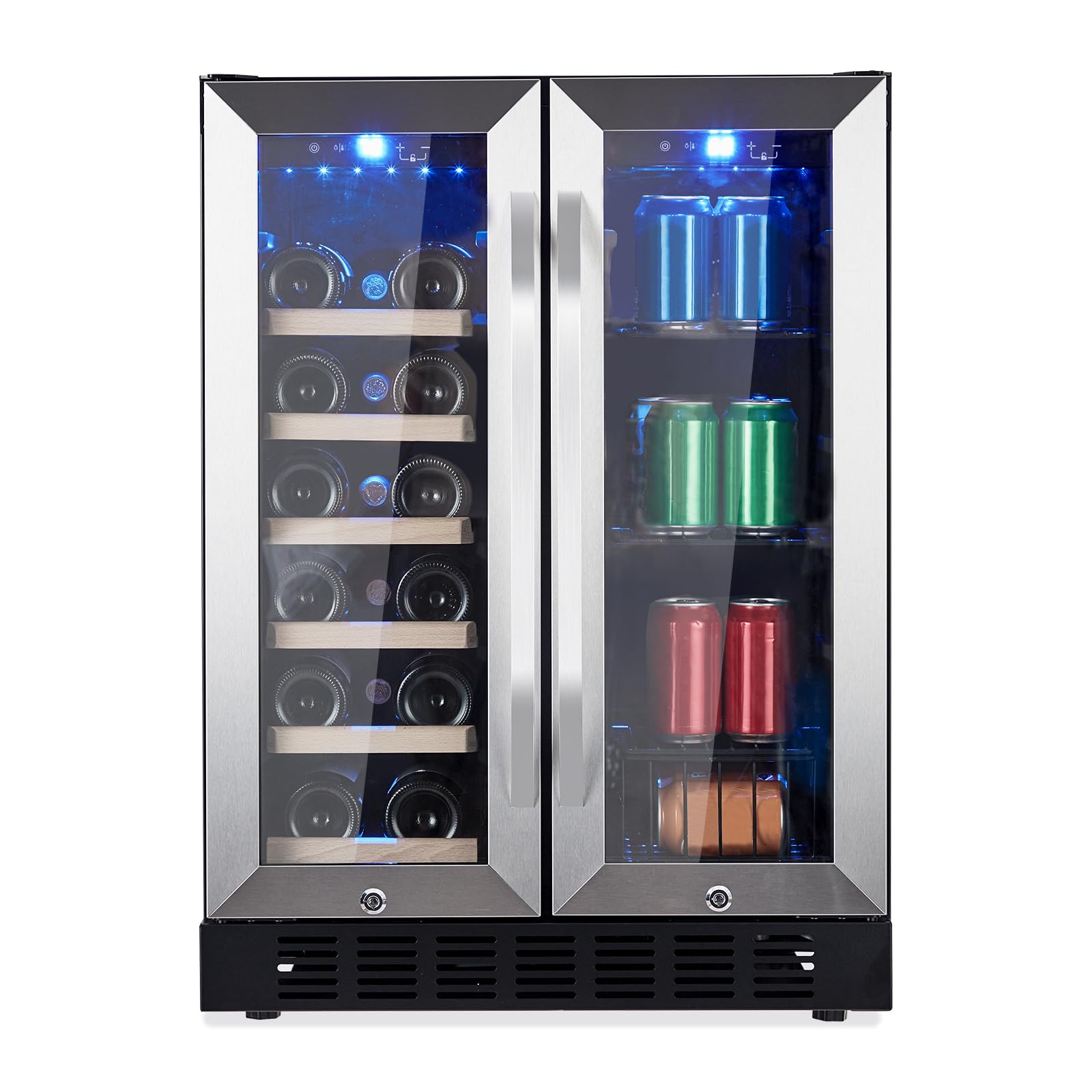 GarveeHome 24 Inch Wine and Beverage Refrigerator, 20 Bottles & 88 Cans Wine Cooler with Dual Zone, Wine Fridge Built-In & Freestanding, 2 Safety Locks and Digital Touch Control