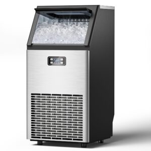 commercial ice maker machine, 100 lbs/24h under counter ice machine with 2 way water inlet, 33lbs ice storage, stainless steel freestanding, self cleaning ice makers for home/bar/restaurant/outdoor