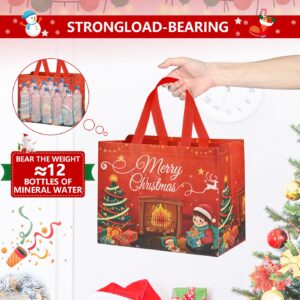 8Pack Large Christmas Gift Bags, Reusable Christmas Bags for Gifts，Christmas Tote Bags with Handles, 12.4"×9.7"×6.8" Xmas Gift Bags for Christmas Presents, Holiday Gift Bags for Shopping, Party Favor