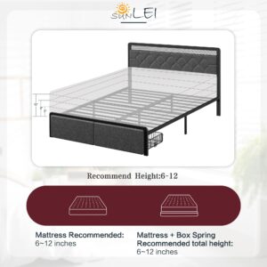 SUNLEI Queen Size Bed Frame with 2 Drawers, Metal Platform Bed with Led Light Button Tufted Headboard, Strong Metal Slats, Easy Assembly, No Box Spring Needed, Modern, Black