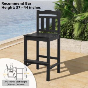 Sundale Outdoor Tall Adirondack Bar Chair Set of 2, HDPE Patio Bar Stools with Backrest, 27.5 Inch Seat Height Tall Bistro Dining Counter Stool, All-Weather Pub Height Chair, Black