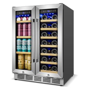 turephe wine and beverage refrigerator, 24inch beverage cooler dual zone with glass door, built-in/freestanding beverage fridge with upgraded 20 bottles and 60 cans large capacity