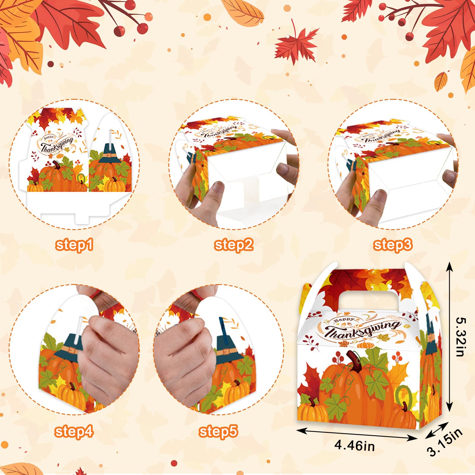 Habbiful 12 PCS Orange Thanksgiving Treat Boxes Fall Maple Leaf Gift Boxes for Goodies Cupcake Autumn Harvest Pumpkin Candy Gift Wrap for Fall Thanksgiving Party Decoration