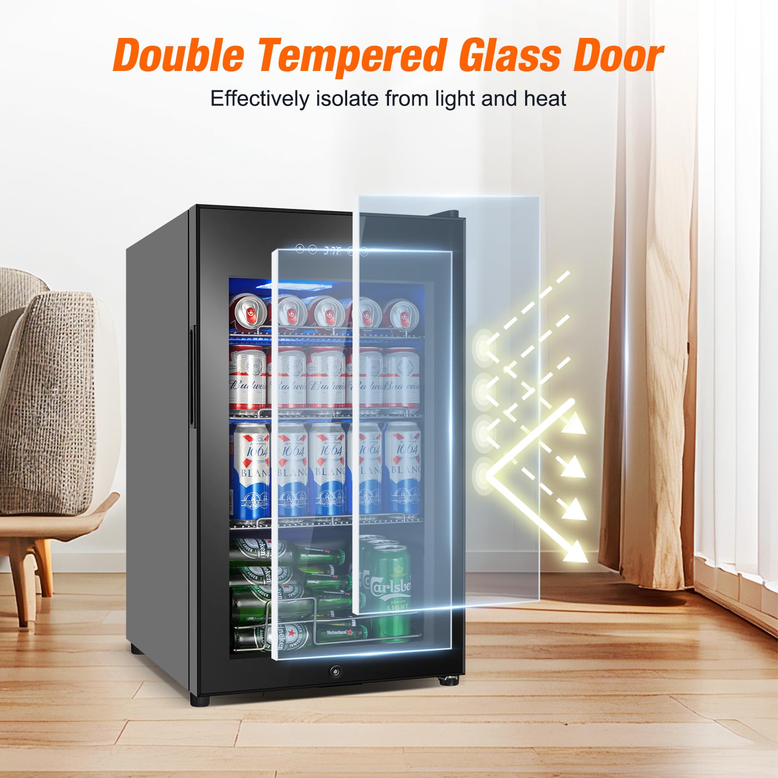 turephe Beverage Refrigerator 17 Inch Wide, Mini Beverage Cooler with Glass Door 126 Cans, Countertop/Freestanding Beverage Beer Fridge with Temperature Memory, Perfect for Soda, Beer