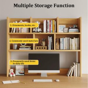 SUZEPER Wooden Desktop Bookshelf, Countertop Hutch Bookshelf, Comupter Desk Hutch Organizer with Shelves, Freestanding Bookcase for Home Office Dorm Room(39.4'', White)