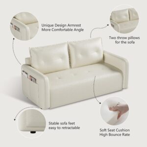 Sofa Bed Couch，3 in 1 sleeper sofa couch with pullout bed，Convertible sofa bed with 2 USB and 1 Type-C Charging Port，4 storage Pockets and 2 soft Pillows,Adjsutable Loveseat for Living Room,White