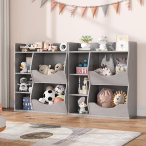 SUNNYFURN Kids 3-Tier Toy Storage Organizer Kids Bookshelf Double Side Toy Shelf Gray- 5 Compartment Bookshelf & Toy Shelf for Kids' Room, Bedroom, Living Room, and Kindergarten - for Toys and Books