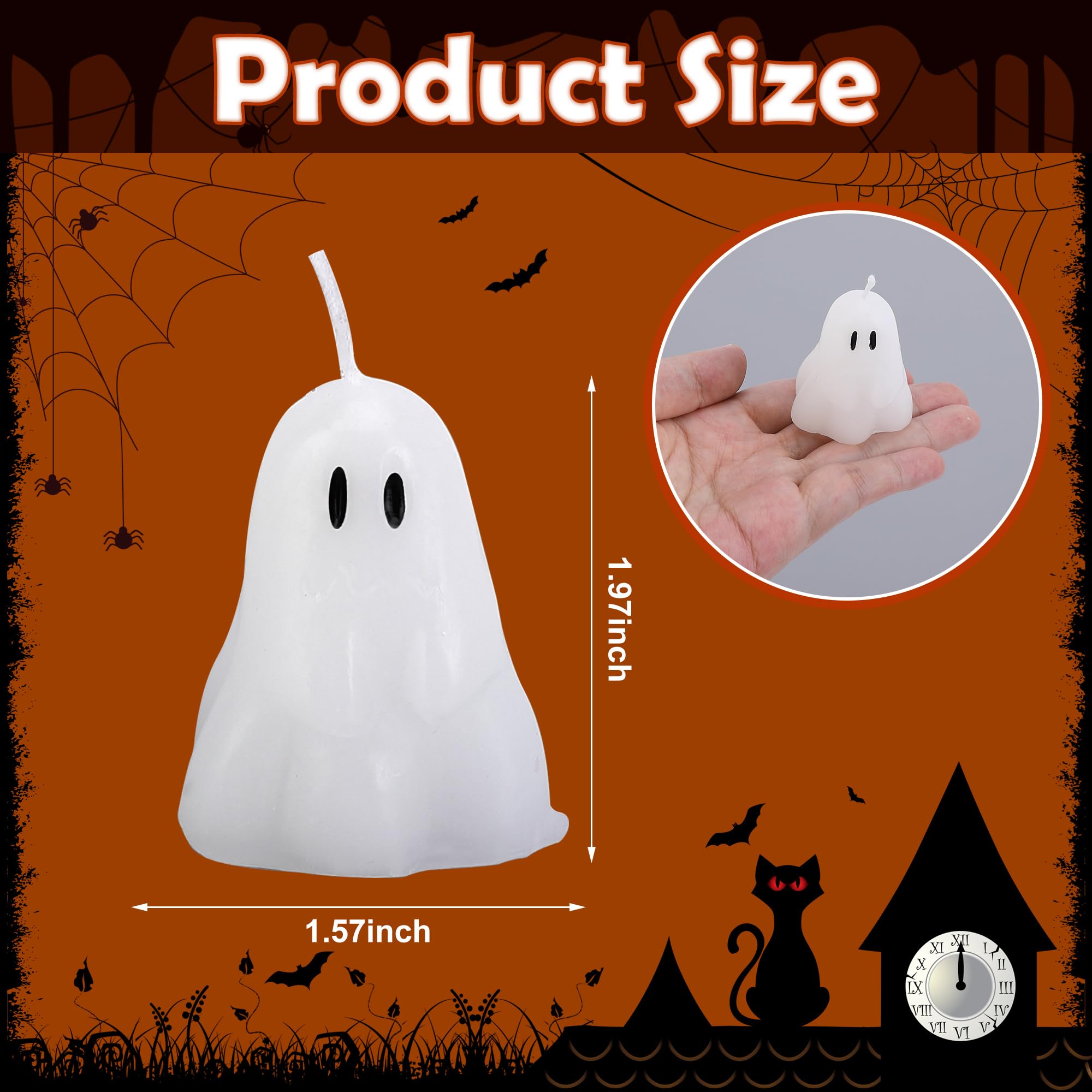 EBaokuup 6 PCS 2'' X 1.6'' Halloween Ghost Candles, Ghost Shaped Decor Candles, Fun Face Spooky Burning Candle for Halloween Party Home and Table Decorations