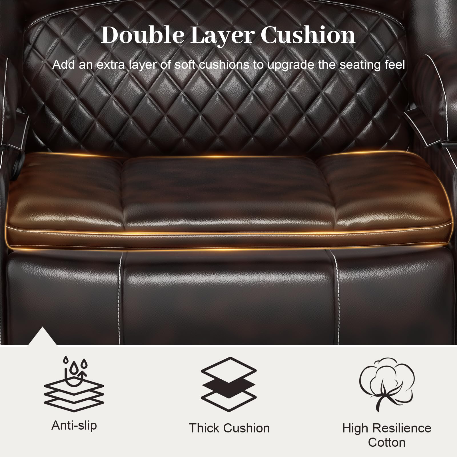 Yolsali Loveseat Recliner Sofa Set with 2-Tier Cushion, 2+1+1 Pieces in Living Room, 2 Seater Reclining Loveseat Leather with Removable Console, 2 Oversize Recliner Chair Sofa Seat