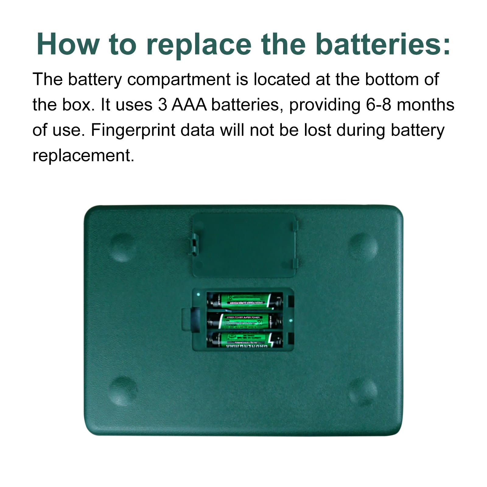 Portable fingerprint storage box for cash, jewelry, keys, and private items. Features fingerprint and password lock, perfect for homes, apartments, schools, and college dorms (green).